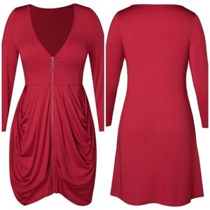 Brand New Plus Size Red Dress V Neck with Sleeves